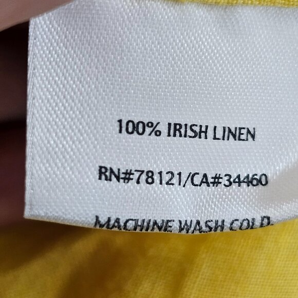 Eileen Fisher Yellow Button Up Top 100% Irish Linen Hand Painted Red Apples XL - Picture 4 of 16